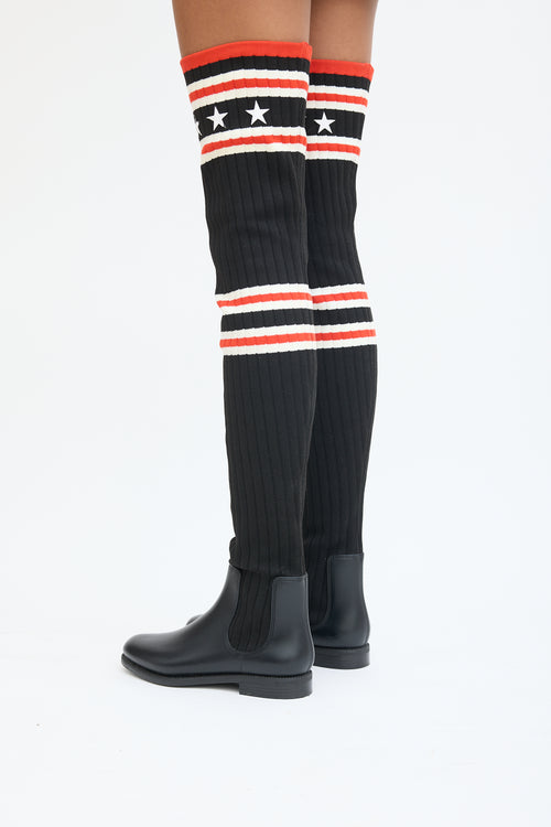 Givenchy Black & Red Knit Thigh High Rain Boot