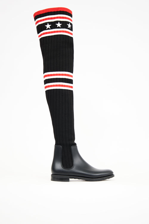 Givenchy Black & Red Knit Thigh High Rain Boot