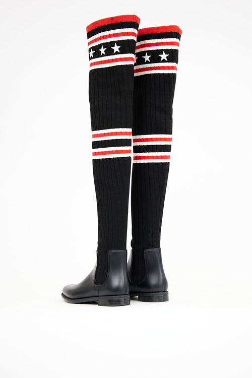 Givenchy Black & Red Knit Thigh High Rain Boot