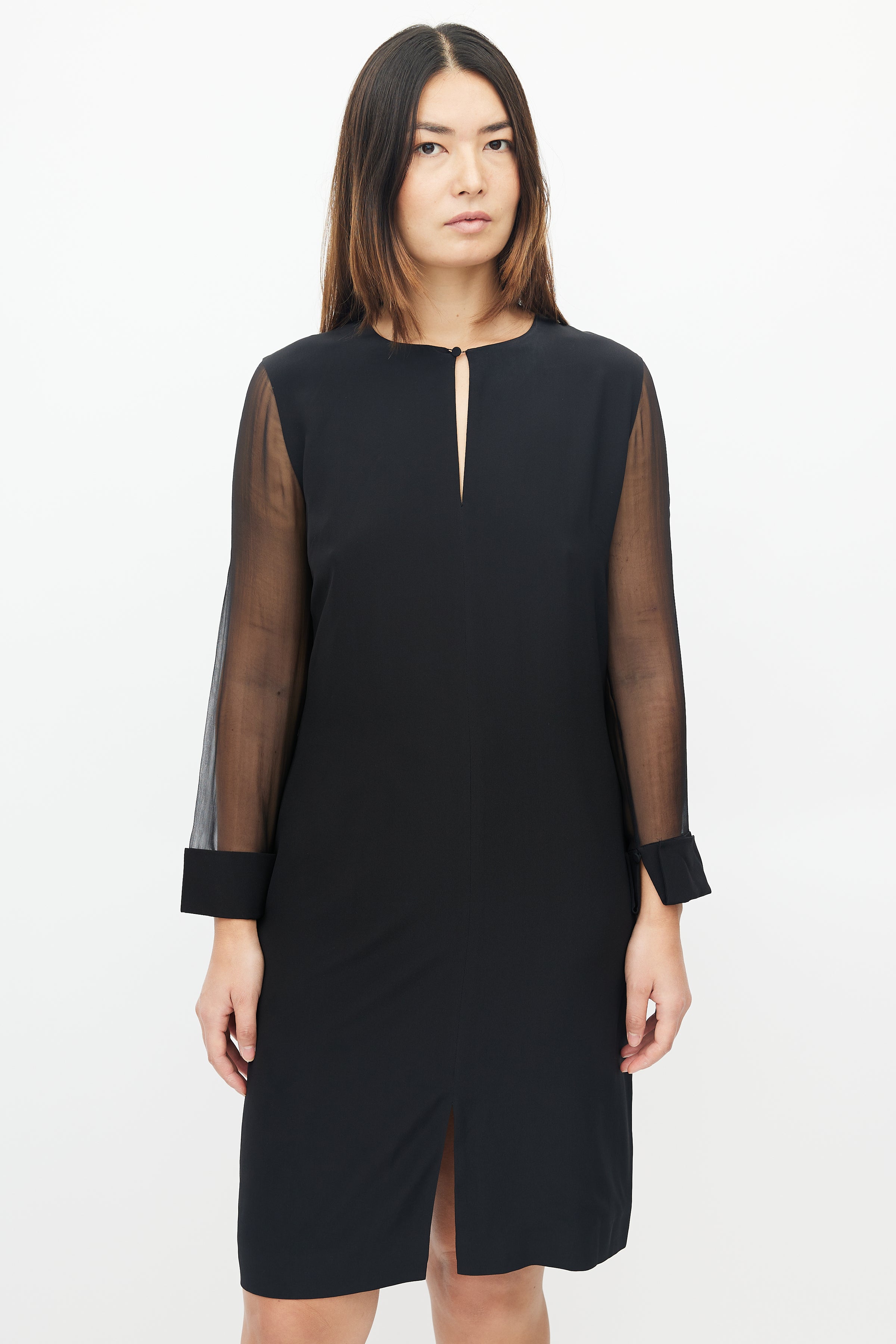 Givenchy // Black Sheer Long Sleeve Midi Dress VSP Consignment Givenchy // Black Sheer Long Sleeve Midi Dress VSP Consignment