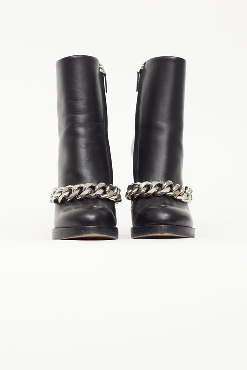 Givenchy Black Leather Chain Heeled Boot