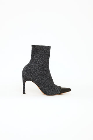 Givenchy Black & Silver Leather Knit Sock Boot