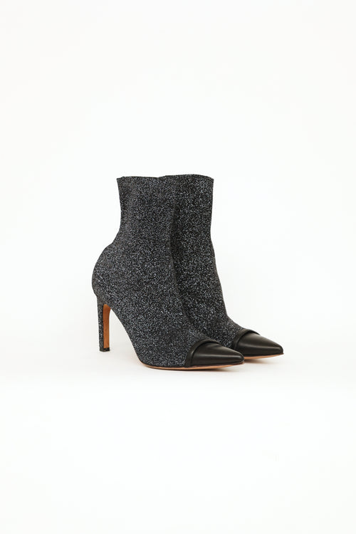 Givenchy Black & Silver Leather Knit Sock Boot