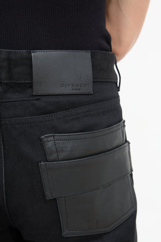 Givenchy Black Leather Pocket Jeans