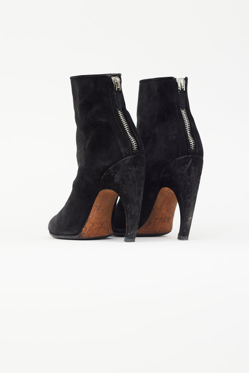 Givenchy Black Suede Curved Heel Ankle Boot