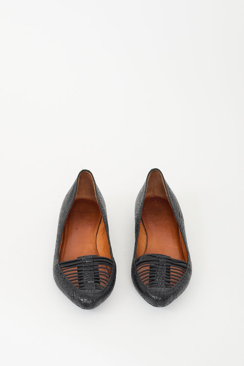 Givenchy Black Textured Leather Caged Toe Flat