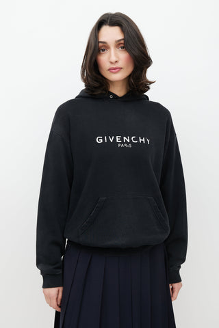 Givenchy Black & White Distressed Logo Hoodie