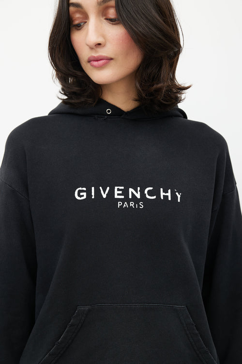 Givenchy Black & White Distressed Logo Hoodie