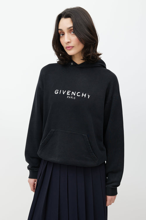 Givenchy Black & White Distressed Logo Hoodie