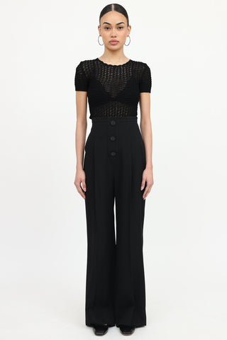Wool Button Wide Leg Pant