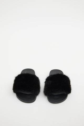 Givenchy Black Fur Slides