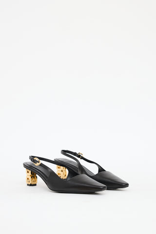 Givenchy Black & Gold Leather G Cube Heel