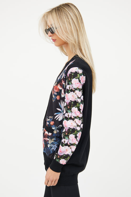Givenchy Black & Multi Floral Silk Knit Cardigan