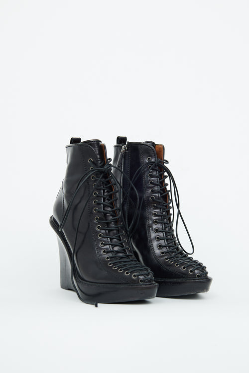 Givenchy Black Lace Up Wedge Ankle Boot