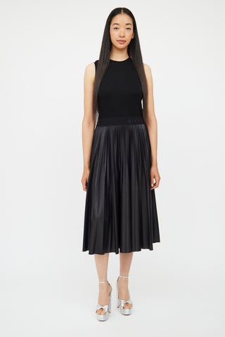 Black Logo Pleated Sleeveless Dress