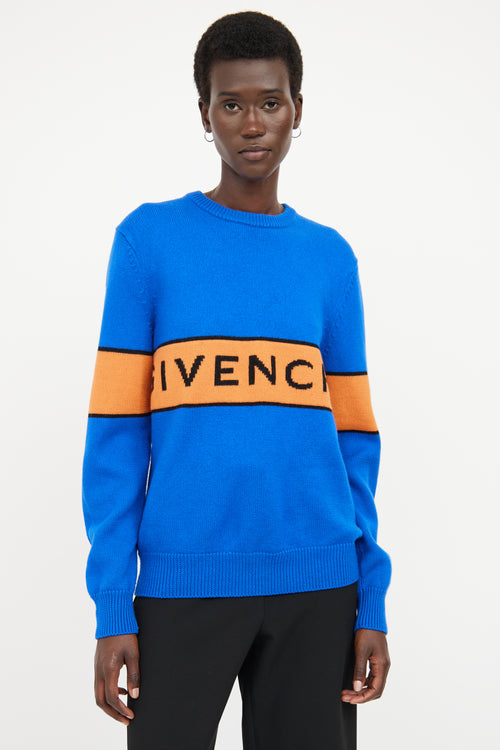 Givenchy Blue & Orange Logo Knit Sweater