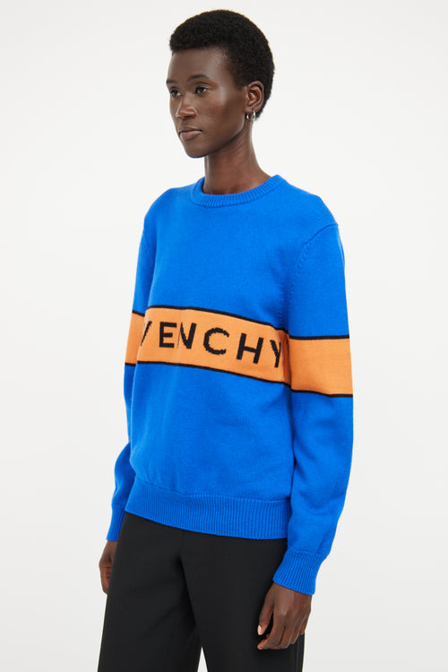 Givenchy Blue & Orange Logo Knit Sweater