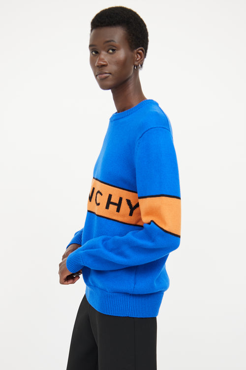 Givenchy Blue & Orange Logo Knit Sweater