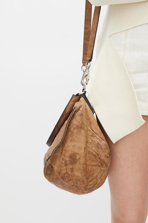 Givenchy Brown Crinkled Leather Small Pandora Crossbody Bag