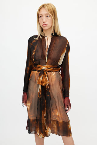 Givenchy Brown & Multicolour Sheer Abstract Silk Dress