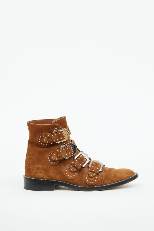 Givenchy Brown Suede & Silver Studded Ankle Boot