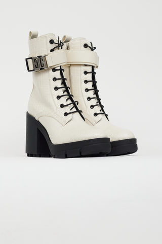 Givenchy Cream Leather Monogram Terra Heeled Boot