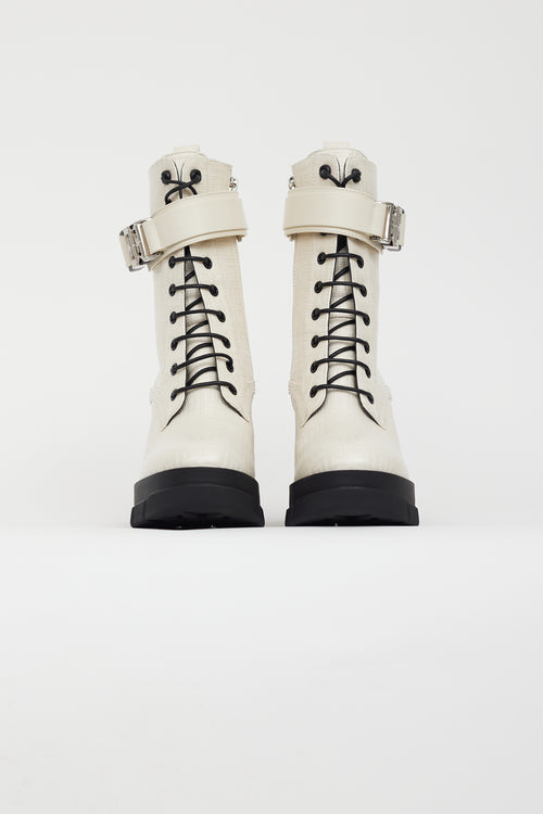 Givenchy Cream Leather Monogram Terra Heeled Boot