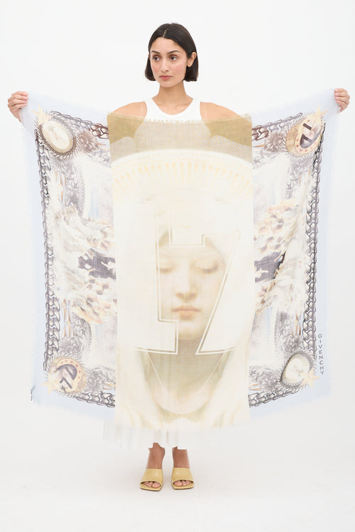 Givenchy Cream & Multicolour Wool Madonna 17 Scarf