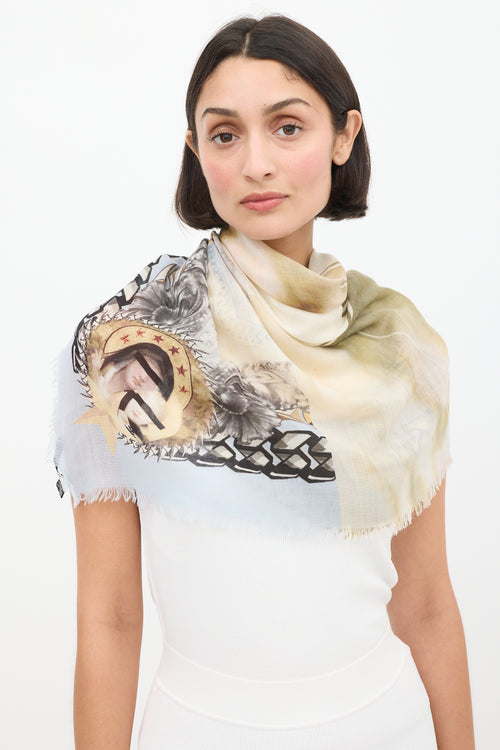 Givenchy Cream & Multicolour Wool Madonna 17 Scarf