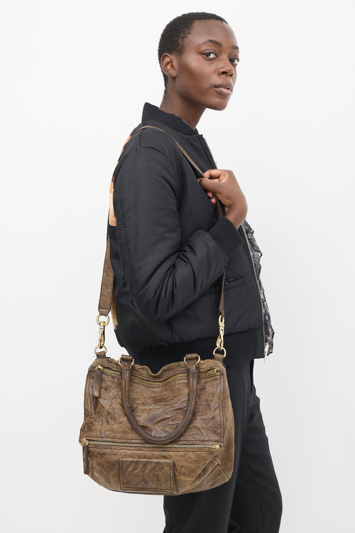 Givenchy Dark Brown Crinkled Leather Pandora  Crossbody Bag