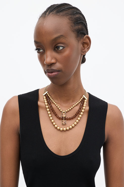 Givenchy Gold Faux Pearl & Bead Layer Necklace