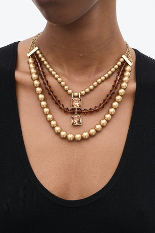 Givenchy Gold Faux Pearl & Bead Layer Necklace