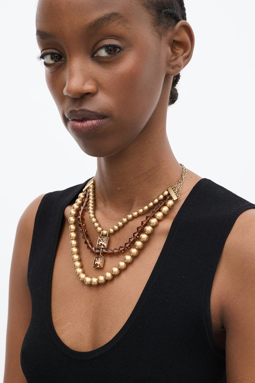 Givenchy Gold Faux Pearl & Bead Layer Necklace