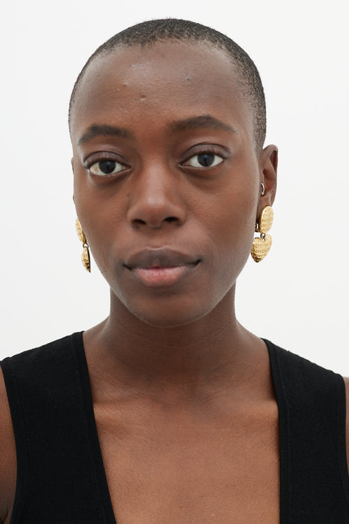 Givenchy Gold Heart Pendant Logo Earrings