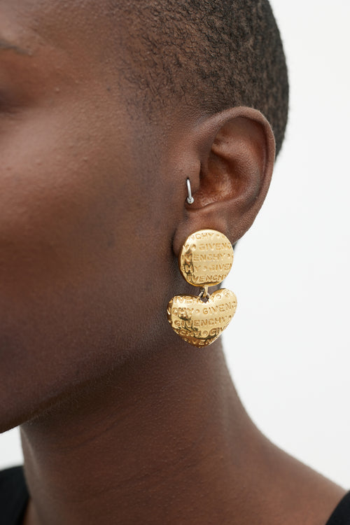 Givenchy Gold Heart Pendant Logo Earrings