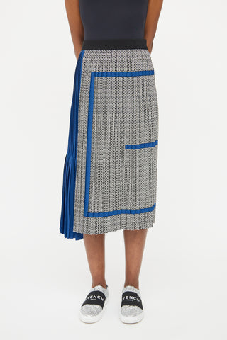 Givenchy Cream & Blue Pleated Silk Skirt