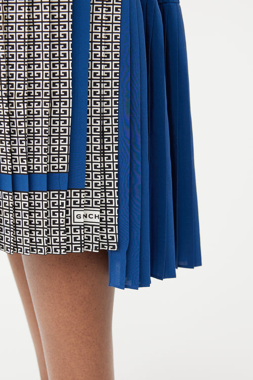 Givenchy Cream & Blue Pleated Silk Skirt