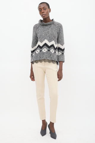 Givenchy Grey & Multicolour Wool Chenille Zig Zag Sweater