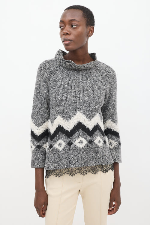 Givenchy Grey & Multicolour Wool Chenille Zig Zag Sweater