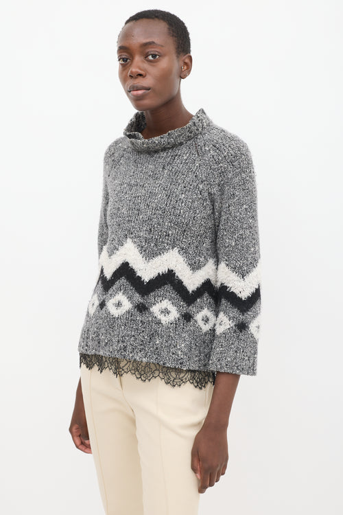 Givenchy Grey & Multicolour Wool Chenille Zig Zag Sweater