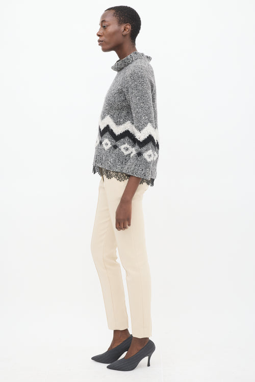 Givenchy Grey & Multicolour Wool Chenille Zig Zag Sweater