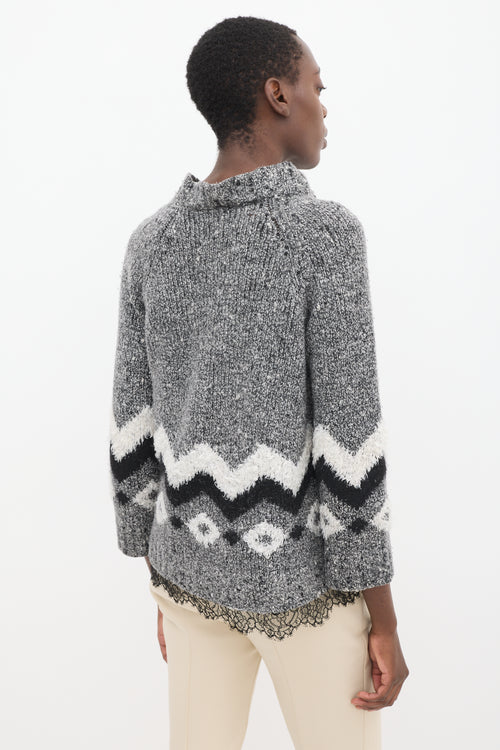 Givenchy Grey & Multicolour Wool Chenille Zig Zag Sweater