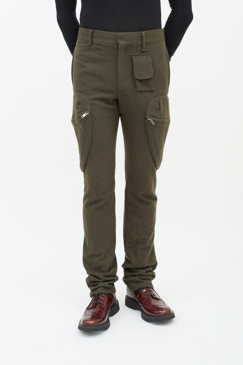 Givenchy Khaki Green Wool Cargo Pocket Slim Trouser