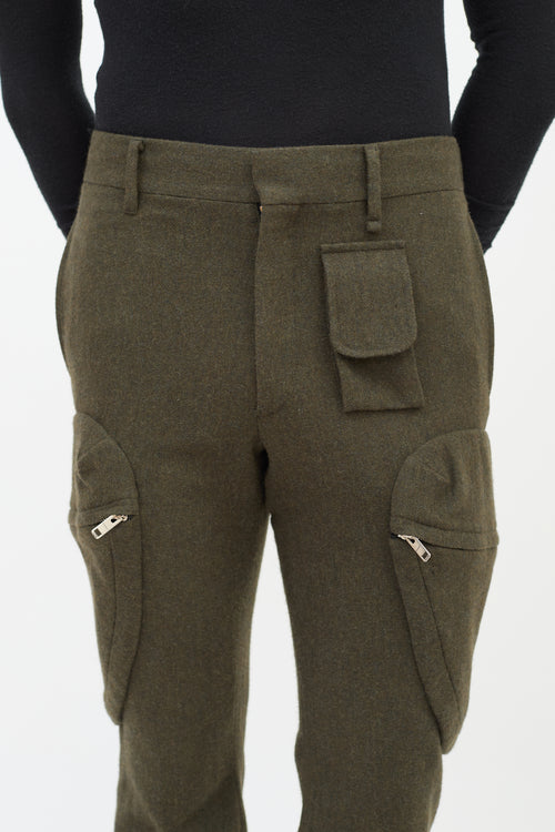 Givenchy Khaki Green Wool Cargo Pocket Slim Trouser