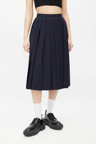 Givenchy Navy Pleated Wool Skirt