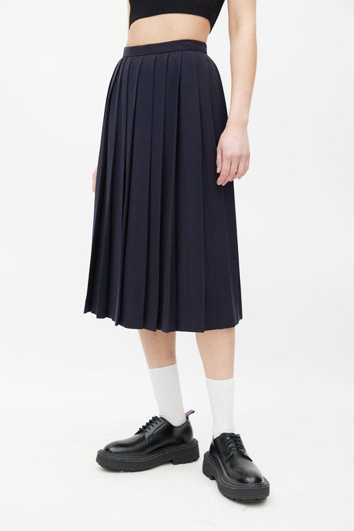Givenchy Navy Pleated Wool Skirt