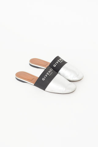 Givenchy Silver & Black Logo Mule