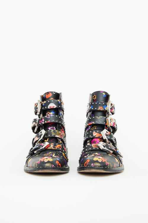 Givenchy Black Floral Studded Buckle Boot
