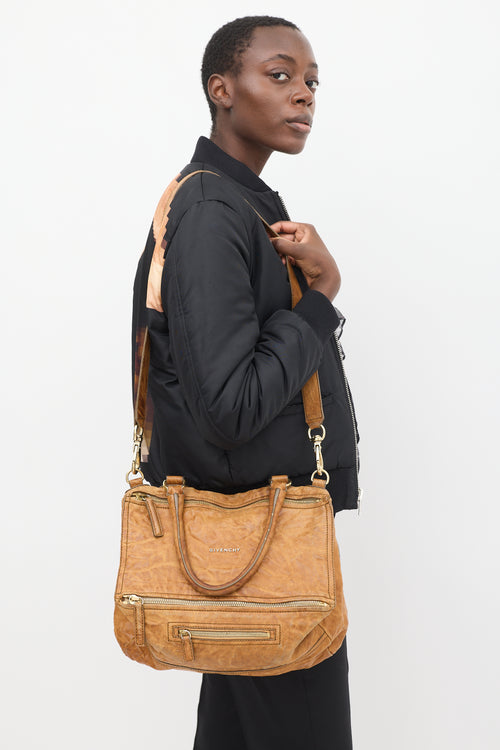 Givenchy Tan Brown Crinkled Leather Pandora Crossbody Bag