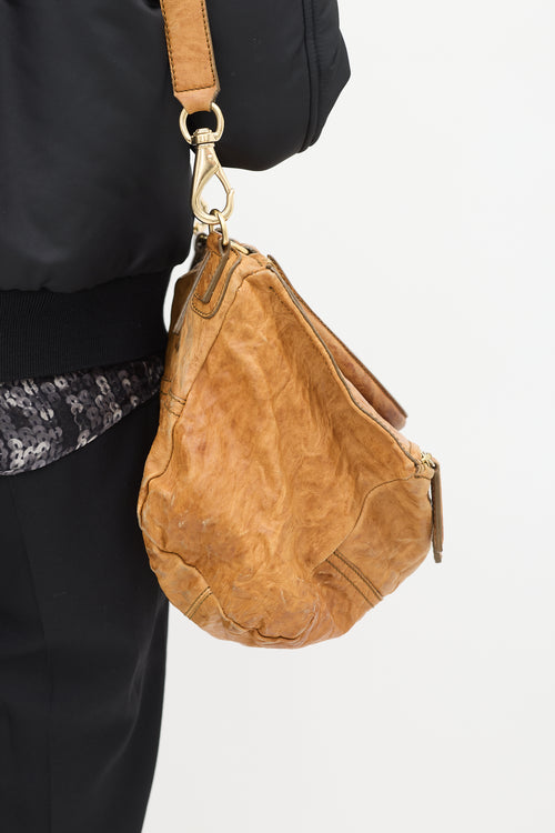 Givenchy Tan Brown Crinkled Leather Pandora Crossbody Bag